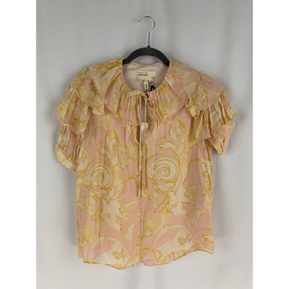 Ted Baker Frisis MIB Frill Printed Top Light Yellow Womens Size 2 Ted Size 0 - Picture 5 of 14